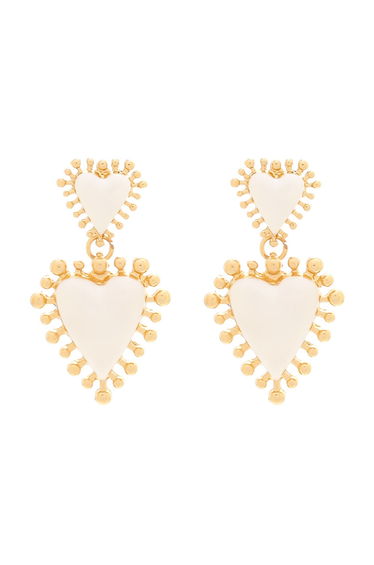 Golden Bead Trim Heart Drop Earrings in White