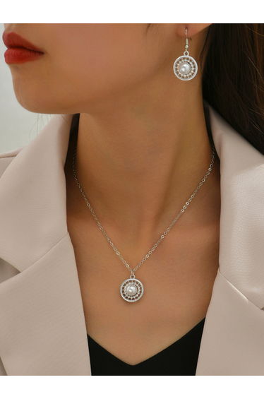 Faux Pearl Drop Necklace and Earrings Jewelry Set