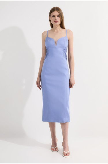 Petite Premium Linen Pintuck Detail Pencil Tailored Midi Dress