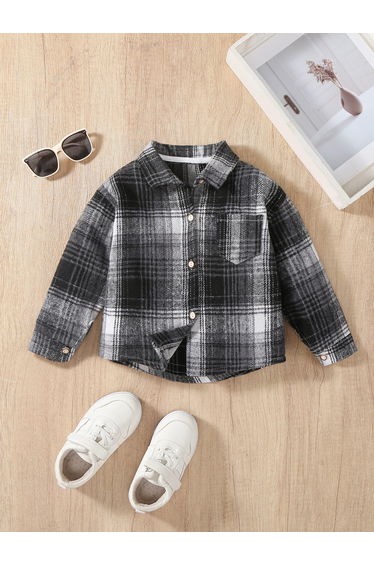 Girls Checked Pocket Detail Buttoned Jacket