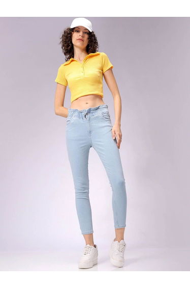 Women Blue Mid Rise Skinny Fit Solid Jeans