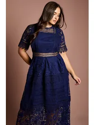 Plus Short Sleeve Lace Midi Dress - 3
