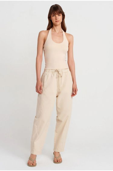 DILVIN Ribbed Halterneck Sleeveless Blouse