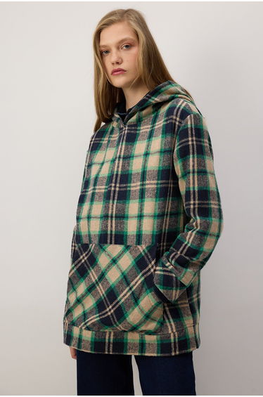 PLAID HOODED SWEATSHIRT