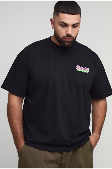 Oversized Extended Neck Scooby Doo Hex Girls License Print T-Shirt - black