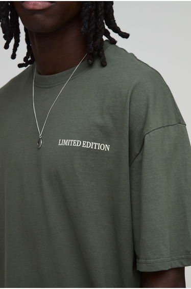Khaki Oversized Palm Line Drawn Print T-Shirt - green