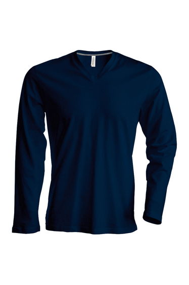 Kariban Mens Slim Fit Long Sleeve V Neck T-Shirt - Navy