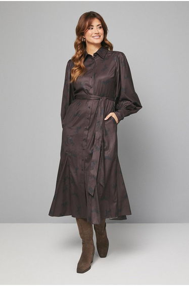Printed Pleat Detail Shirt Dress