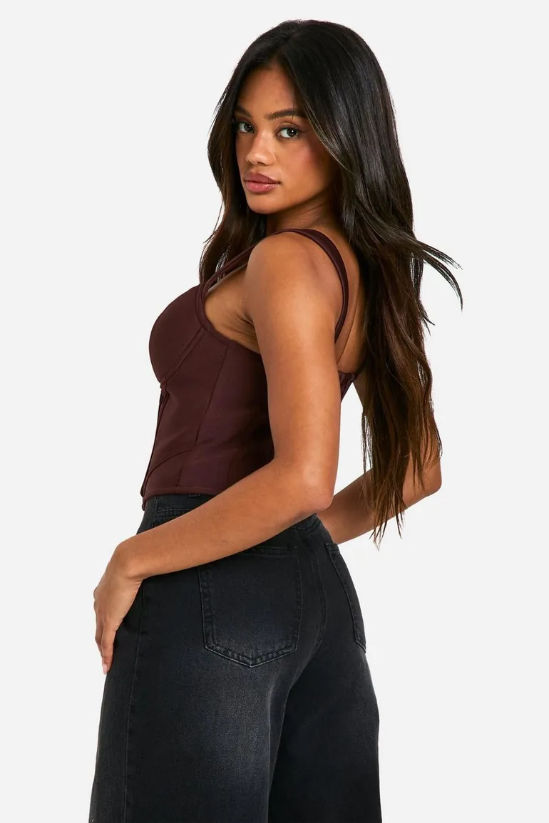 Bandage Cupped Boned Corset Top - chocolate - 2