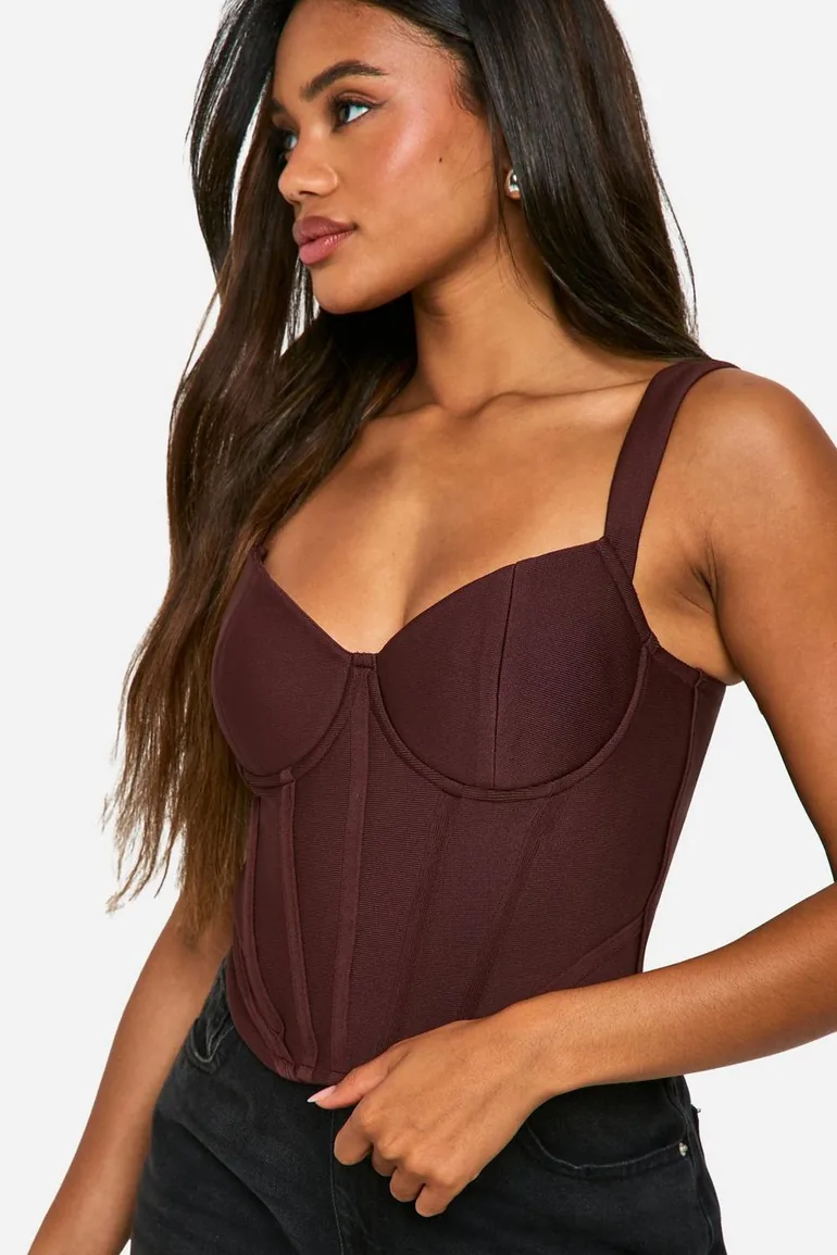Bandage Cupped Boned Corset Top - chocolate - 3