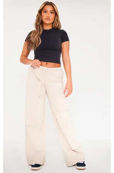 Stone Loopback Rib Patch Wide Leg Joggers