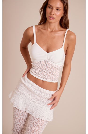 Cream Slinky Lace Contrast Cami Top