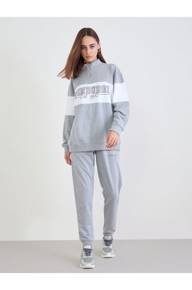 Grey Regular Fit Longline Sweatshirt and Cuffed Jogger Co-Ords