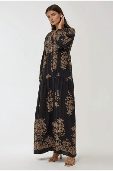 Printed Long Sleeve Viscose Maxi Dress