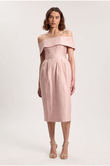 Petite Textured Tailored Twill Bandeau Midi Dress