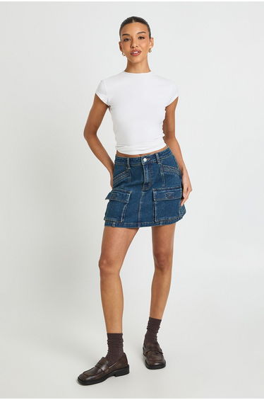 Cargo Denim Mini Skirt - vintage wash