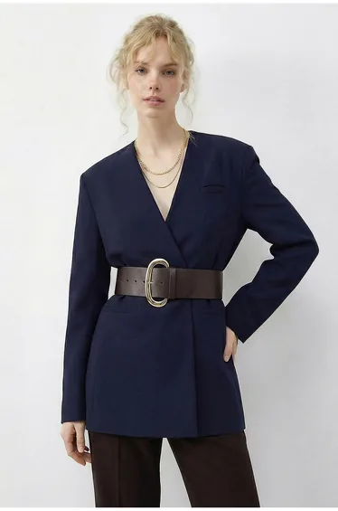 LUCCI Belted V-Neck Blazer Jacket