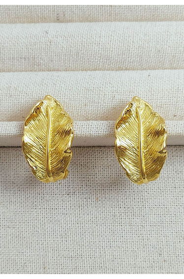 Golden Leaf Texture Stud Earrings