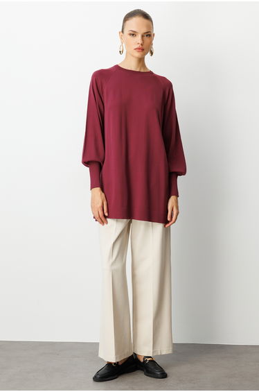 Mizalle Round Neck Balloon Sleeve Rayon Tunic
