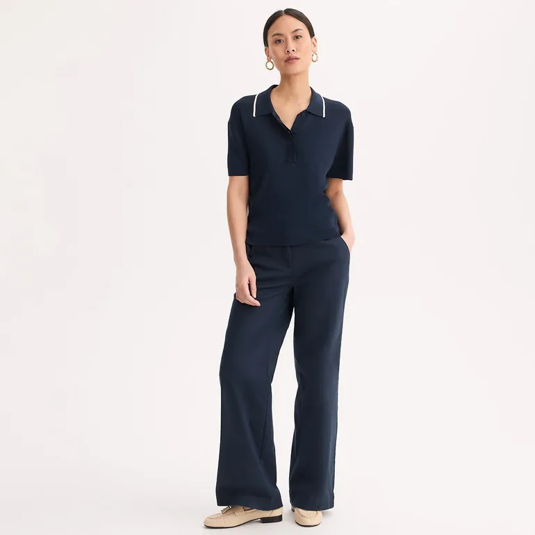 Short Sleeve Fine Knit Polo Collar Jumper/Sweater - 1