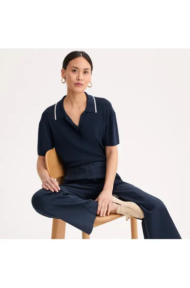 Short Sleeve Fine Knit Polo Collar Jumper/Sweater