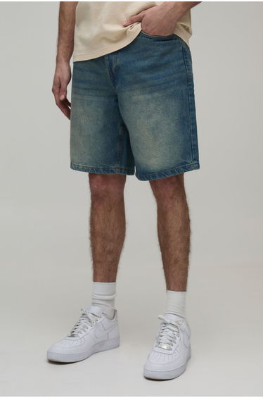 Basic Relaxed Fit Denim Shorts - antique blue