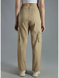 Solid High Rise Cargo Pants - 2