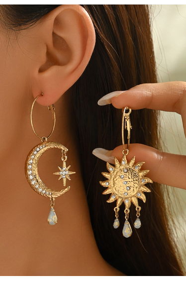 Tassel Rhinestones Sun Moon Hoop Earrings
