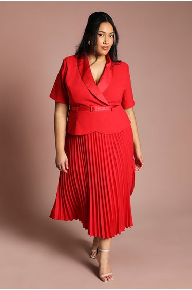 Plus 2 In 1 Wrap Dress With Pleated Skirt