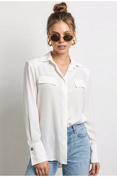 LUCCI Women's Regular-fit Woven Crepe Shirt