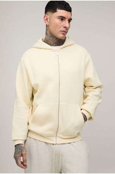 Tall Basic Regular Zip Through Hoodie - ecru