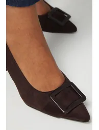 Wide Fit Danny Faux Suede Covered Buckle Medium Block Heel Court shoes - 3