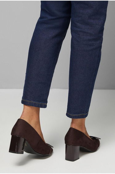 Wide Fit Danny Faux Suede Covered Buckle Medium Block Heel Court shoes product thumbnail 3