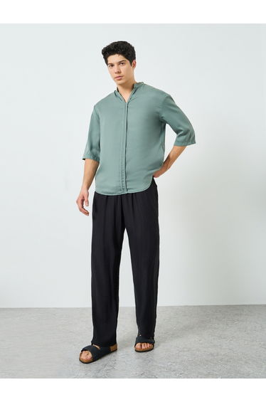 Men Black Drawstring Waist Straight Leg Pants