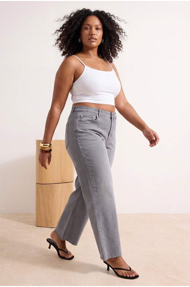 Gray High Waist Wide Leg Comfort/Medium Stretch Plus Size Jeans