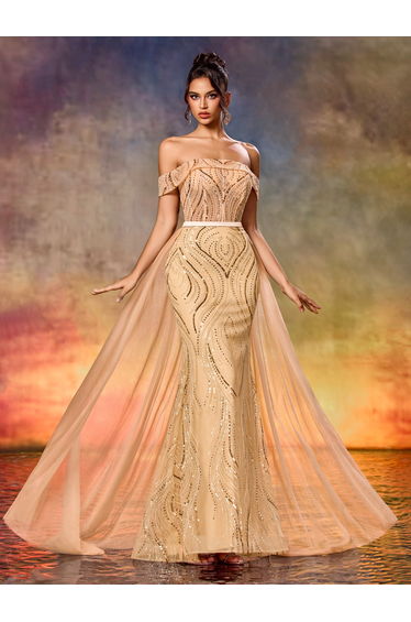 Modecrush Elegant Heavy-duty Mesh Beaded Tie-Waist Dress