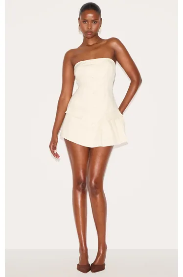 Almond Tailored Pleat Detail Bandeau Playsuit