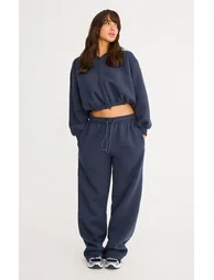 بنطلون رياضي بتصميم واسع بحواف برباط شد - كحلي