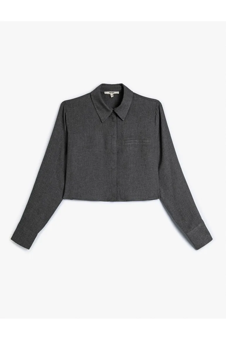 Crop Shirt Long Sleeved, Pocket Detailed