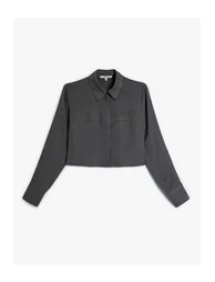 Crop Shirt Long Sleeved, Pocket Detailed