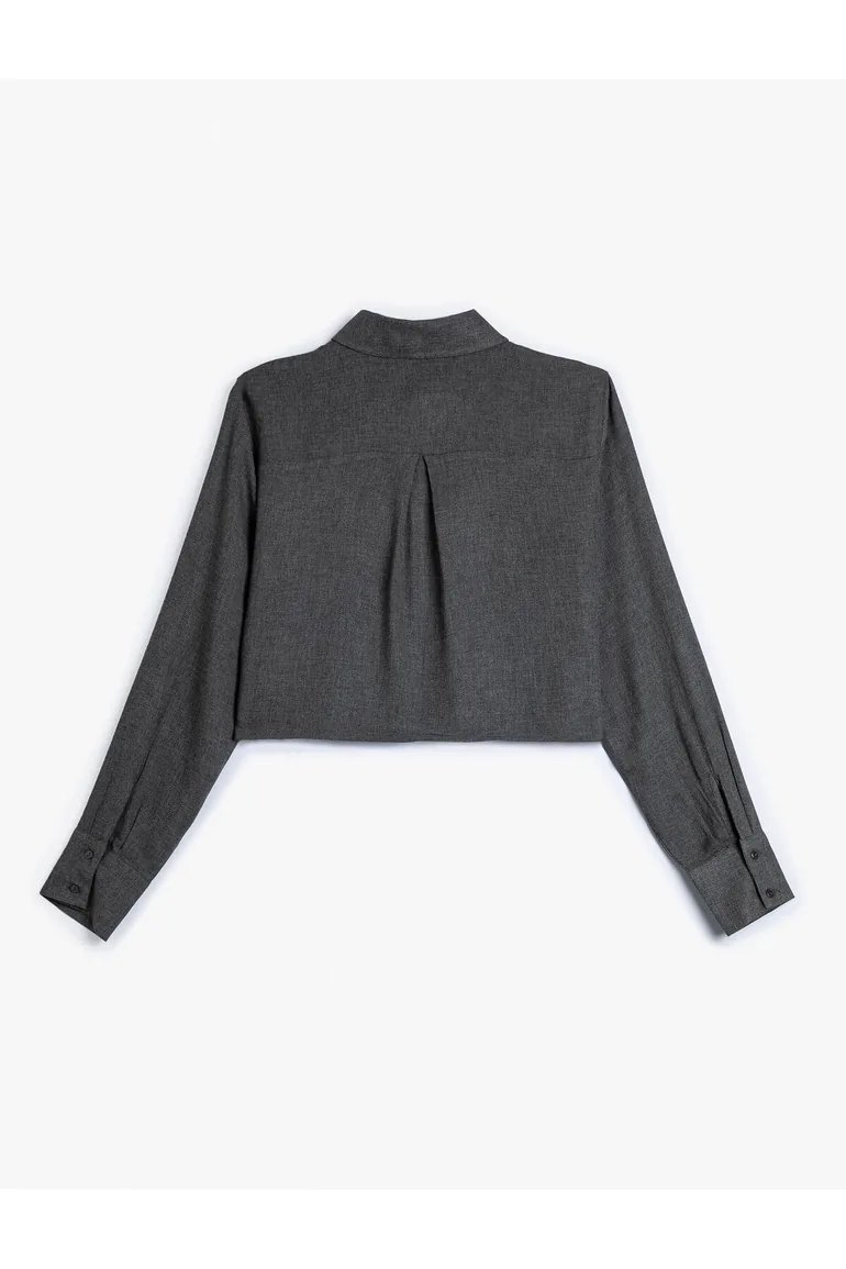 Crop Shirt Long Sleeved, Pocket Detailed - 2