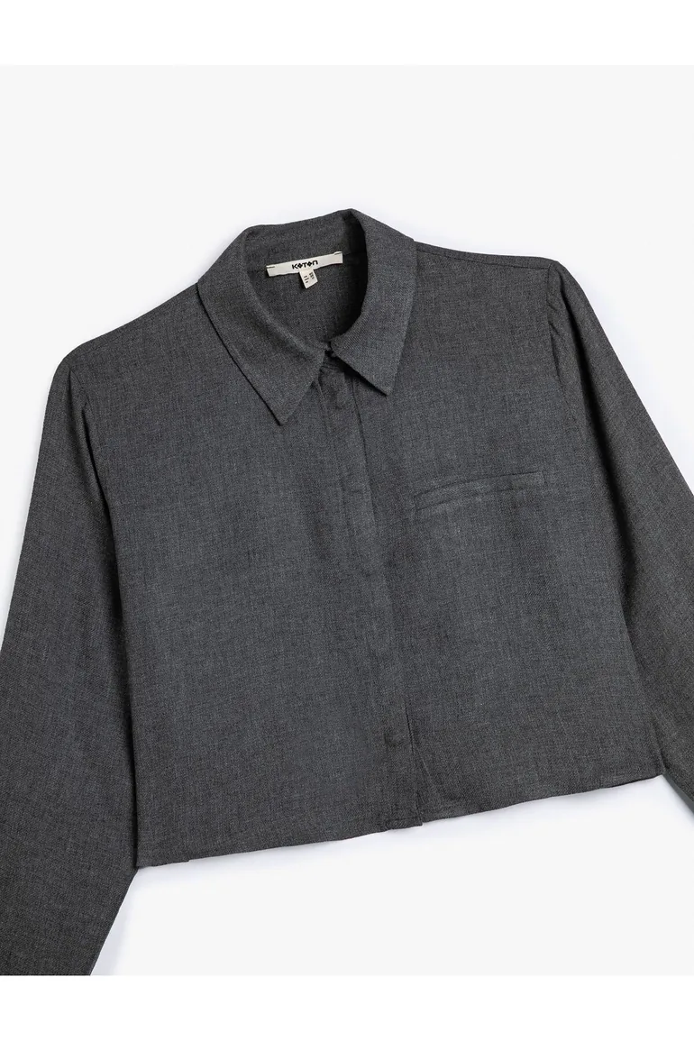 Crop Shirt Long Sleeved, Pocket Detailed - 1