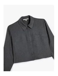 Crop Shirt Long Sleeved, Pocket Detailed - 1