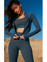 Midnight Blue Sculpt Pocket Front Double Zip Up Jacket - 3