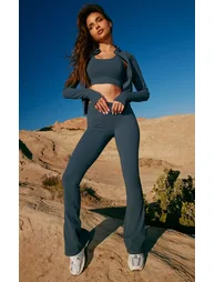 Midnight Blue Sculpt Pocket Front Double Zip Up Jacket