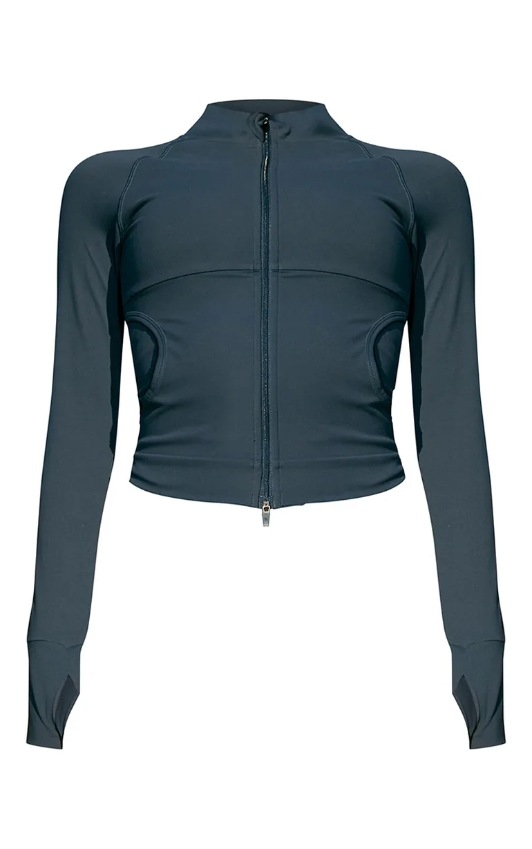 Midnight Blue Sculpt Pocket Front Double Zip Up Jacket - 4