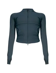 Midnight Blue Sculpt Pocket Front Double Zip Up Jacket - 4
