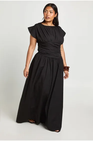 Plus Cinched Detail Ruched Maxi Dress - black