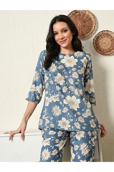 Women Floral Print Top and Pyjama Set