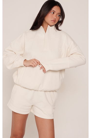 Cream PLT Embossed Funnel Neck Sweatshirt